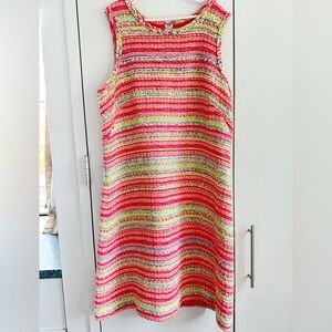 Sara Campbell Sleeveless Tweed Shift Dress in coral, MSRP $288, 10